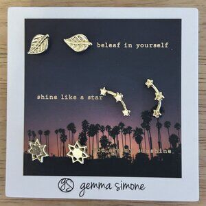 NEW Gemma Simone 14kt Gold Plated Celestial Stud Earrings Summer Set of 3